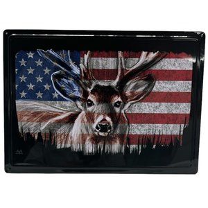 American Flag Buck Deer Metal Sign Patriotic Hunter Outdoors Country Decor (New)